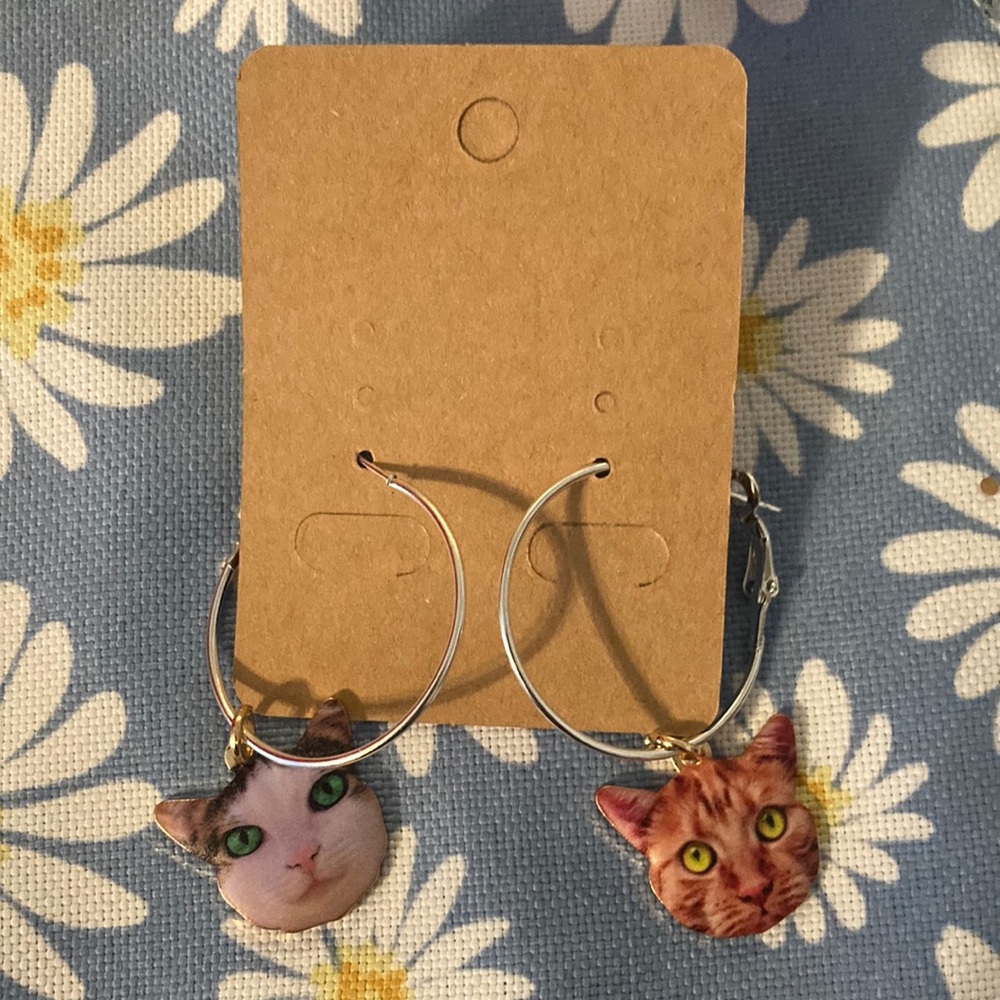 Handmade Kitty Cat Hoop Earrings